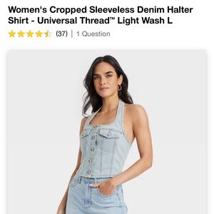Target Women's Cropped Sleeveless Denim Halter Shirt Light Wash. NWT Size Large